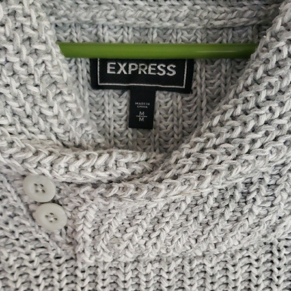 Express Gray Ribbed Shawl-Collar Button Sweater - Picture 2 of 6